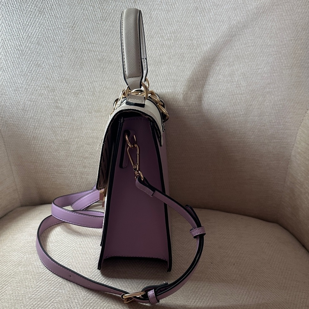 Aldo Cream and Purple Satchel with Fun Embellishments and Shoulder Strap - Picture 9 of 14